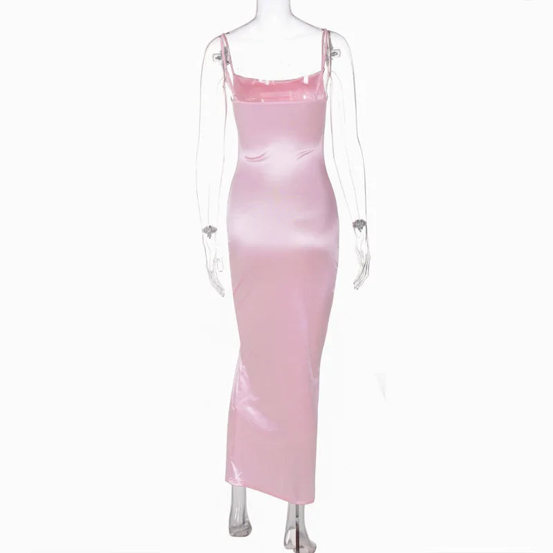 Elegant Dresses- Elegant Satin Evening Gown - Pink Maxi Dress for Prom Night- - Pekosa Women Fashion