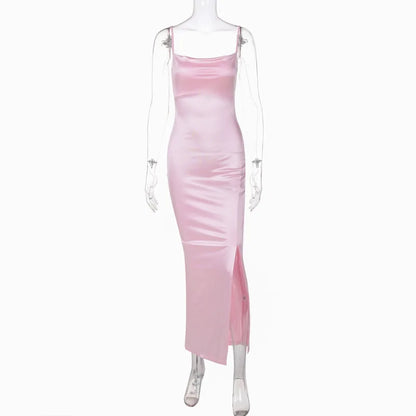 Elegant Dresses- Elegant Satin Evening Gown - Pink Maxi Dress for Prom Night- Pink- Pekosa Women Fashion