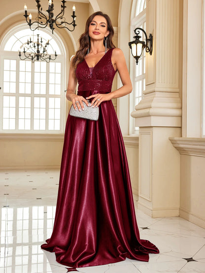 Elegant Dresses- Satin & Sequin Gown for Elegant Evenings- - Pekosa Women Fashion