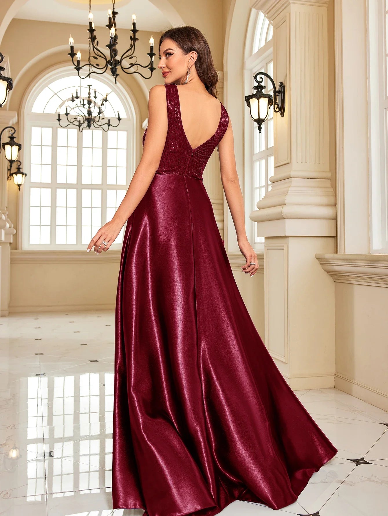 Elegant Dresses- Satin & Sequin Gown for Elegant Evenings- - Pekosa Women Fashion