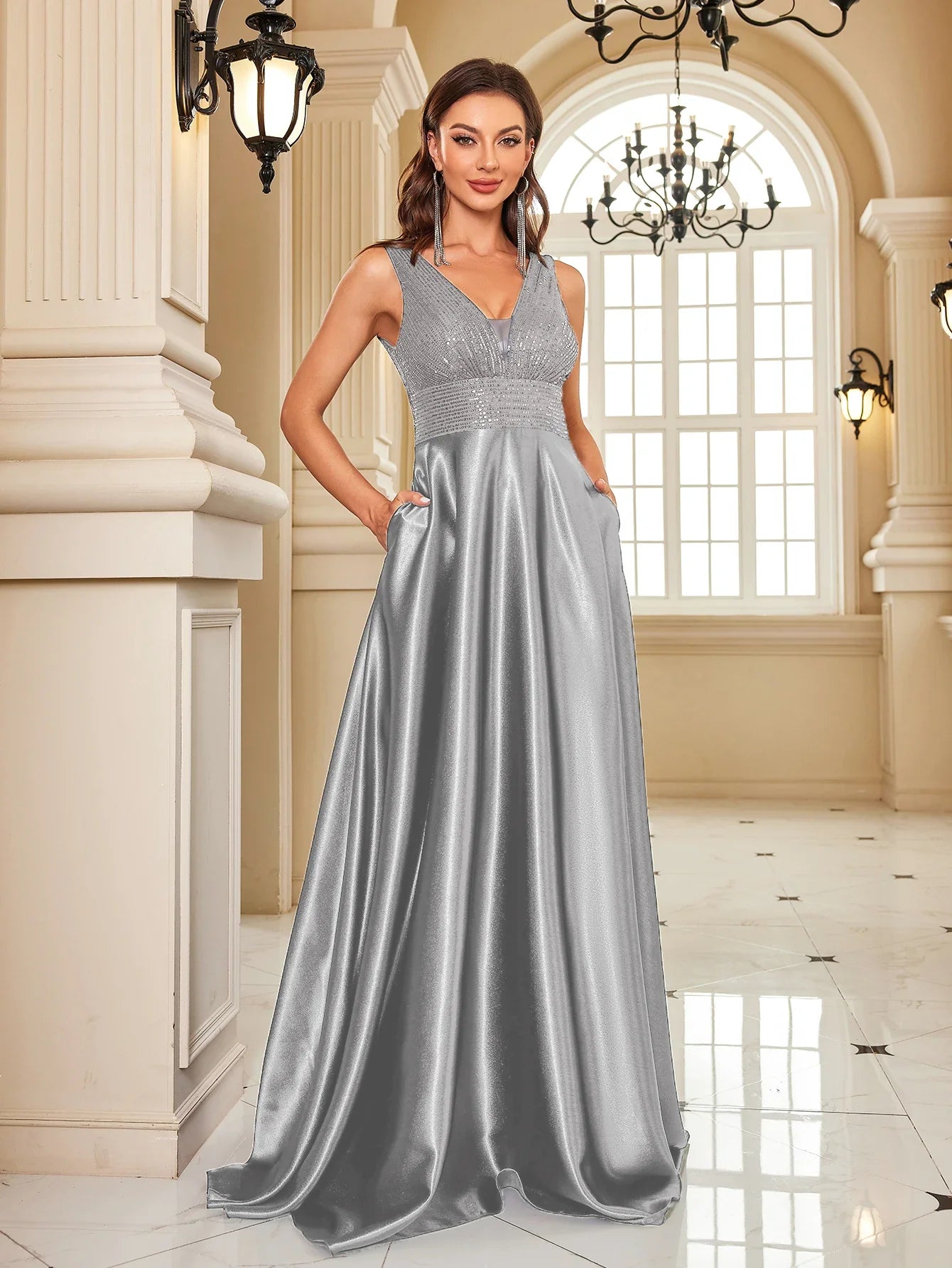 Elegant Dresses- Satin & Sequin Gown for Elegant Evenings- - Pekosa Women Fashion