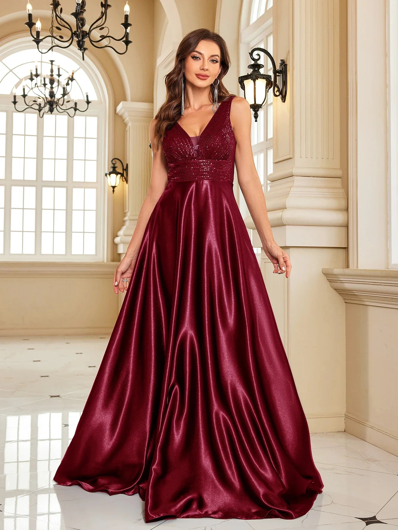 Elegant Dresses- Satin & Sequin Gown for Elegant Evenings- - Pekosa Women Fashion