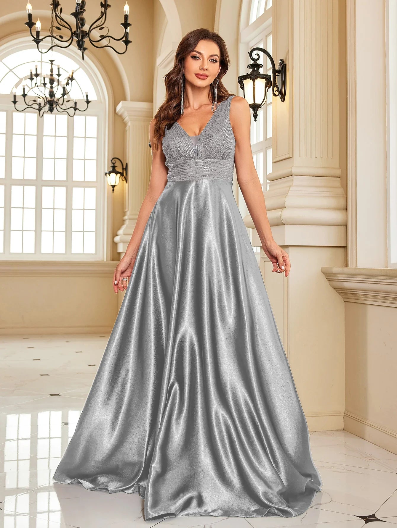 Elegant Dresses- Satin & Sequin Gown for Elegant Evenings- - Pekosa Women Fashion