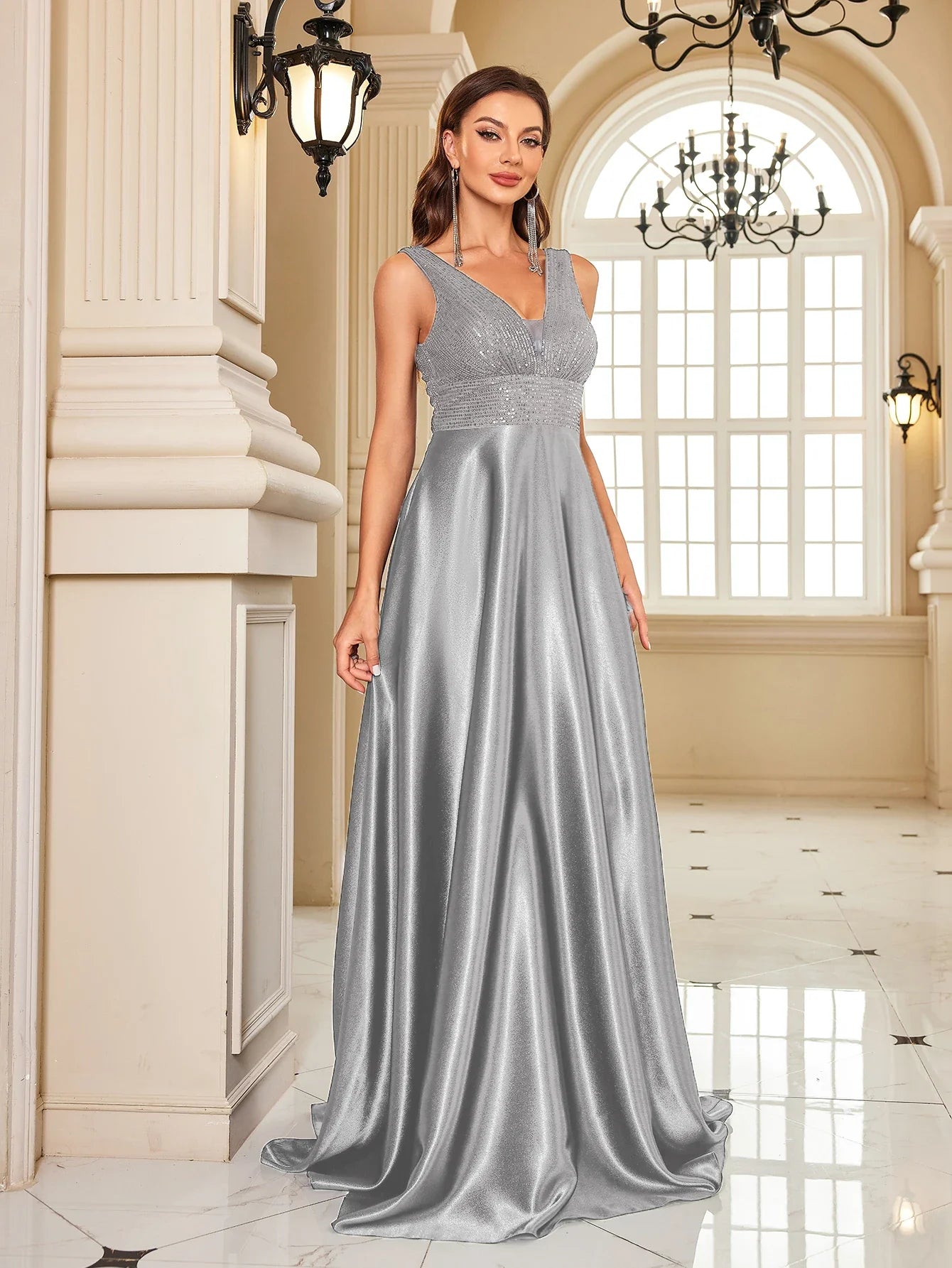 Elegant Dresses- Satin & Sequin Gown for Elegant Evenings- - Pekosa Women Fashion