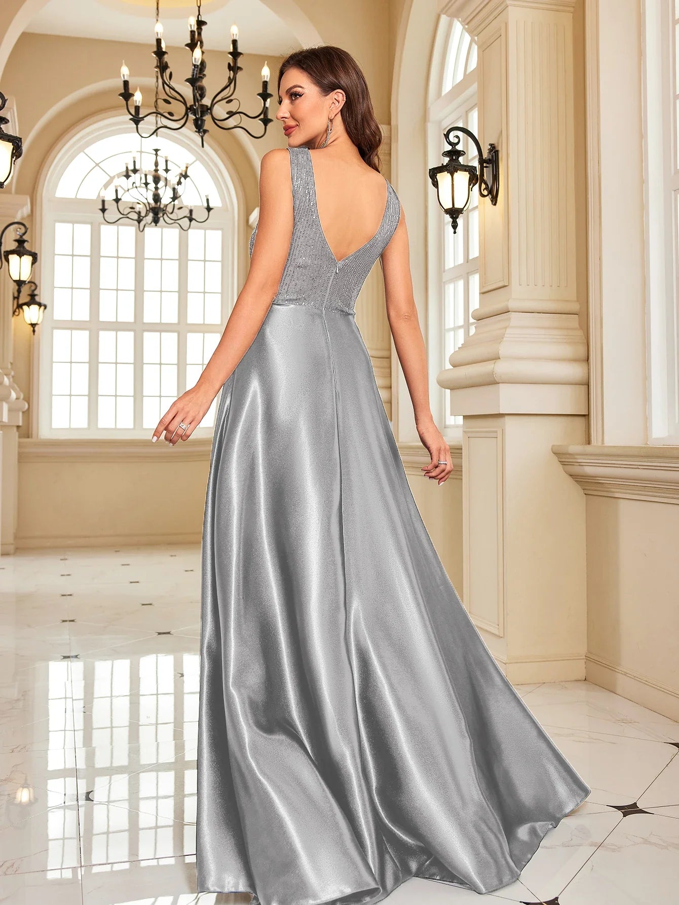 Elegant Dresses- Satin & Sequin Gown for Elegant Evenings- - Pekosa Women Fashion