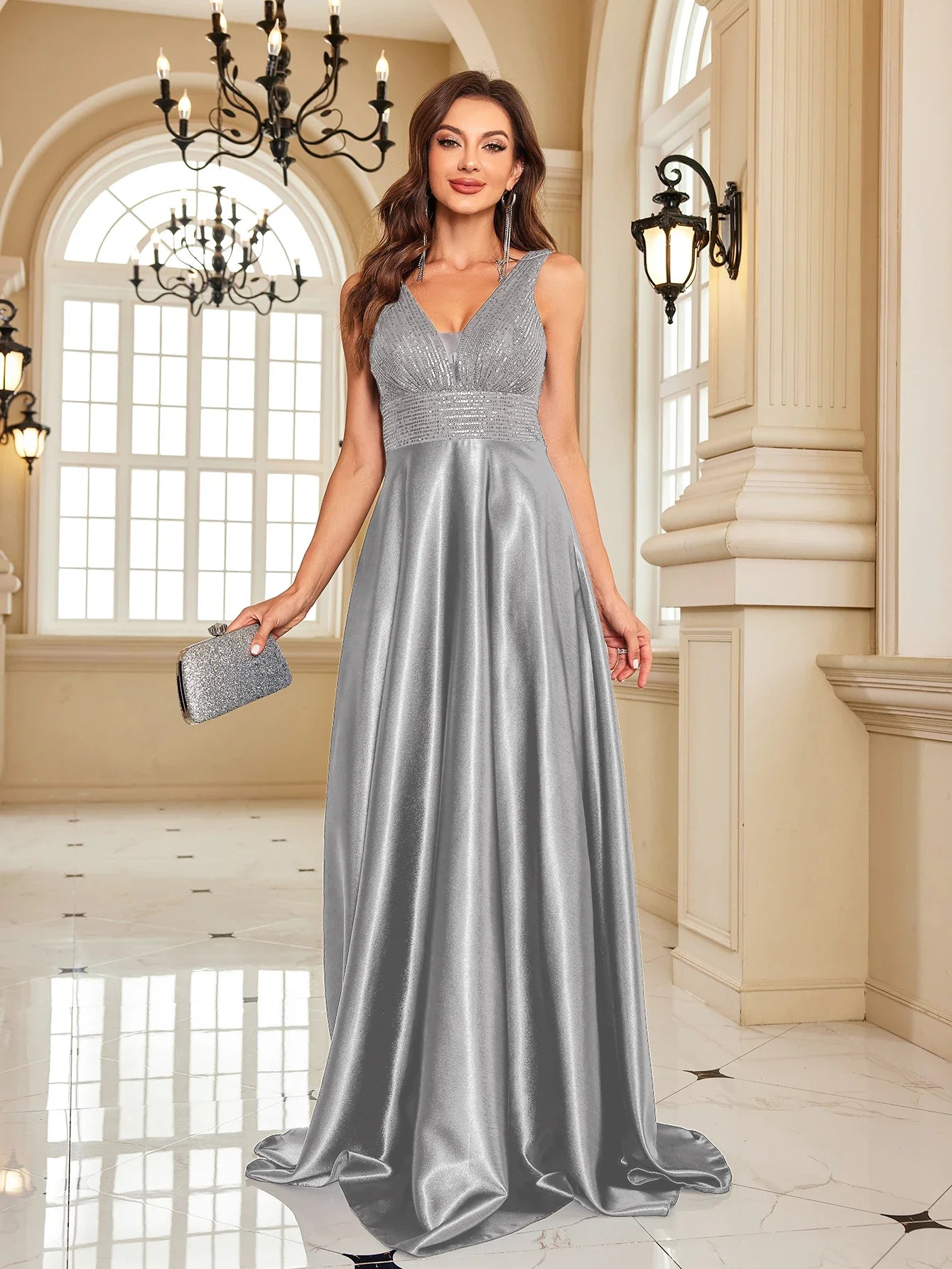 Elegant Dresses- Satin & Sequin Gown for Elegant Evenings- - Pekosa Women Fashion