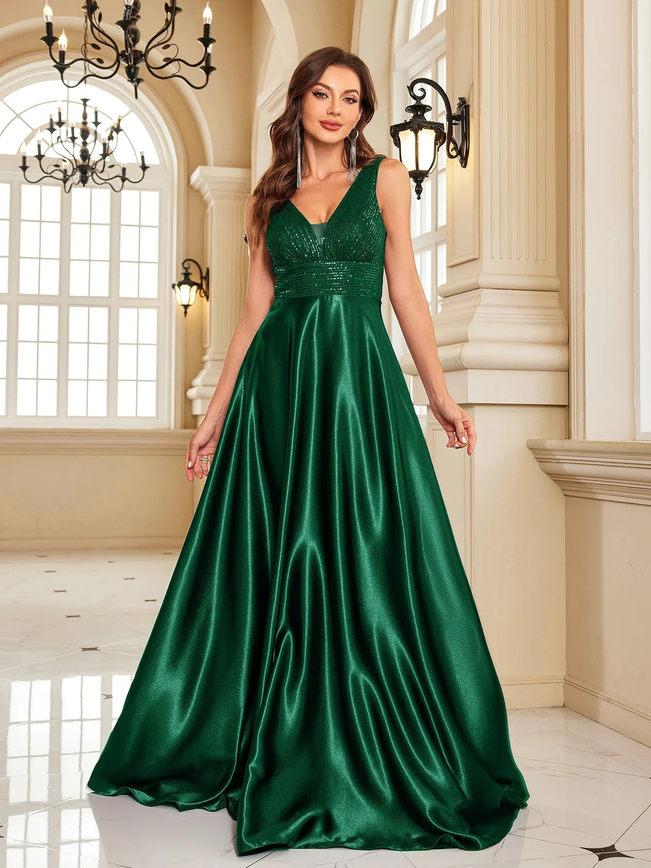 Elegant Dresses- Satin & Sequin Gown for Elegant Evenings- - Pekosa Women Fashion