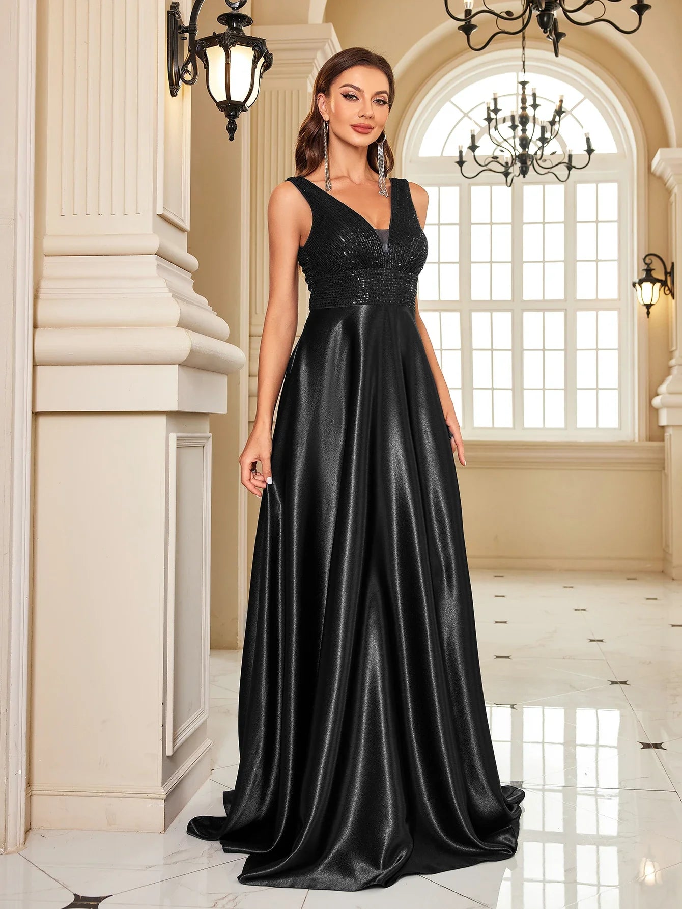 Elegant Dresses- Satin & Sequin Gown for Elegant Evenings- - Pekosa Women Fashion