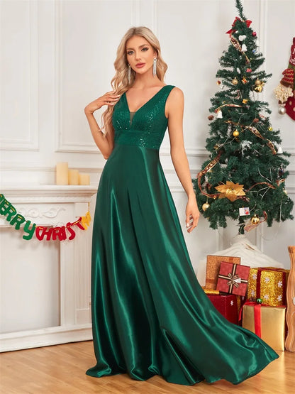 Elegant Dresses- Satin & Sequin Gown for Elegant Evenings- - Pekosa Women Fashion