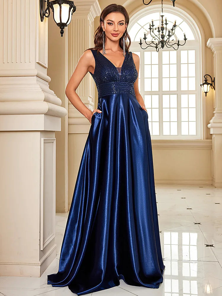 Elegant Dresses- Satin & Sequin Gown for Elegant Evenings- - Pekosa Women Fashion