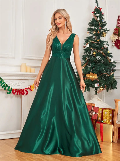 Elegant Dresses- Satin & Sequin Gown for Elegant Evenings- - Pekosa Women Fashion