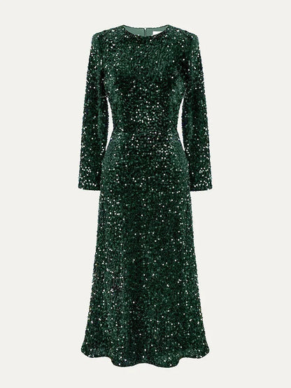 Elegant Dresses - Elegant Sequin Sparkle Winter Midi Dress