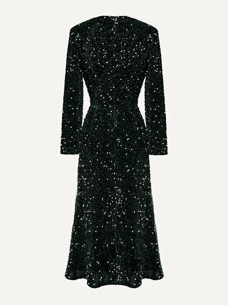 Elegant Dresses - Elegant Sequin Sparkle Winter Midi Dress