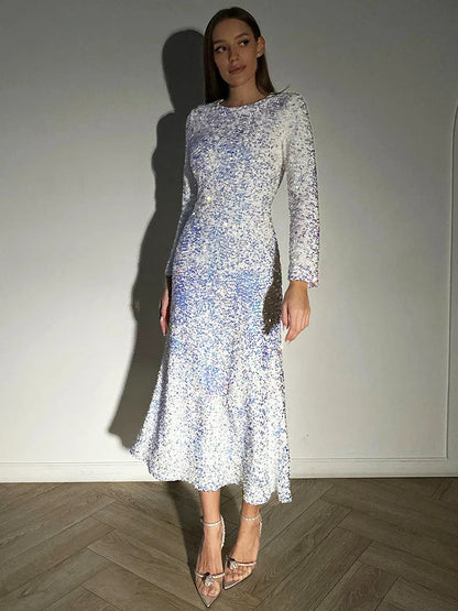 Elegant Dresses - Elegant Sequin Sparkle Winter Midi Dress