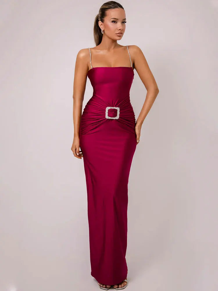 Elegant Dresses- Sheath Maxi Dress Gown for Award Ceremonies- Burgundy- Pekosa Women Fashion