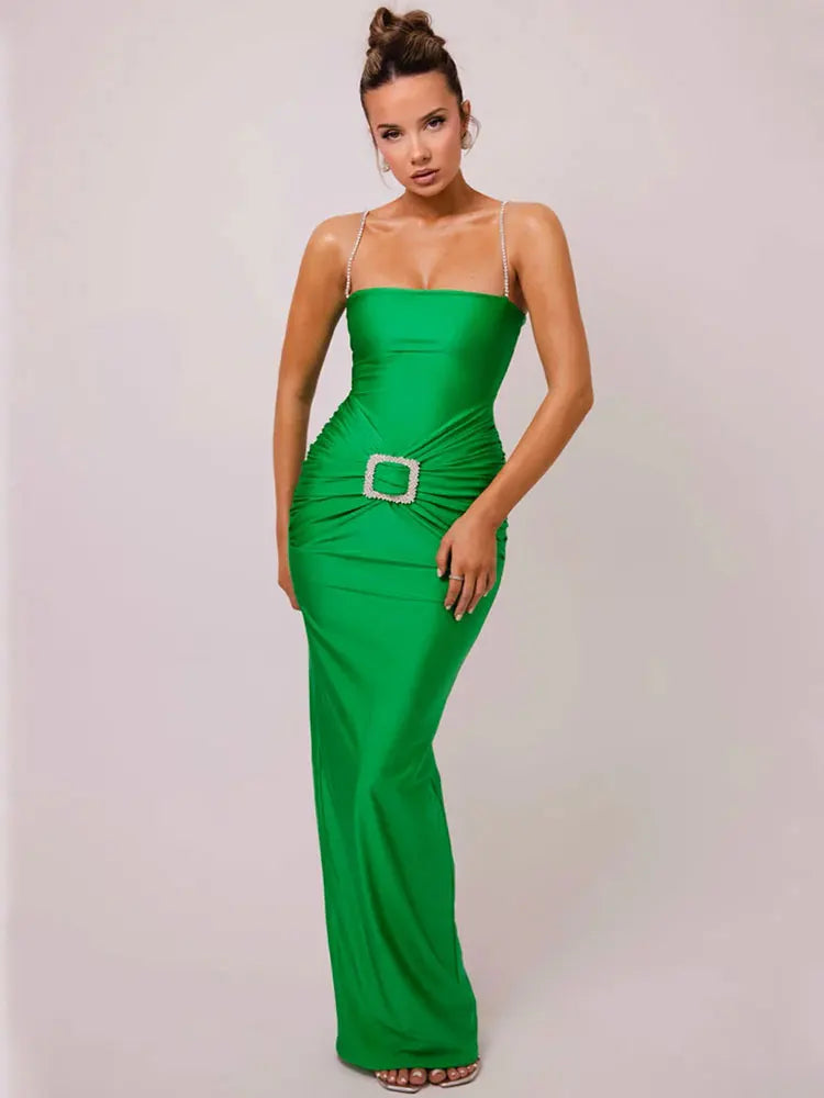 Elegant Dresses- Sheath Maxi Dress Gown for Award Ceremonies- Green- Pekosa Women Fashion