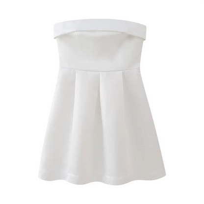 Elegant Dresses- Elegant Strapless Fit & Flare Dress for Summer Events- WHITE- Pekosa Women Fashion