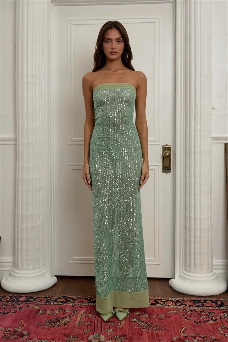 Elegant Dresses - Elegant Strapless Sequin Gown Sparkle Mermaid Tube Evening Dress