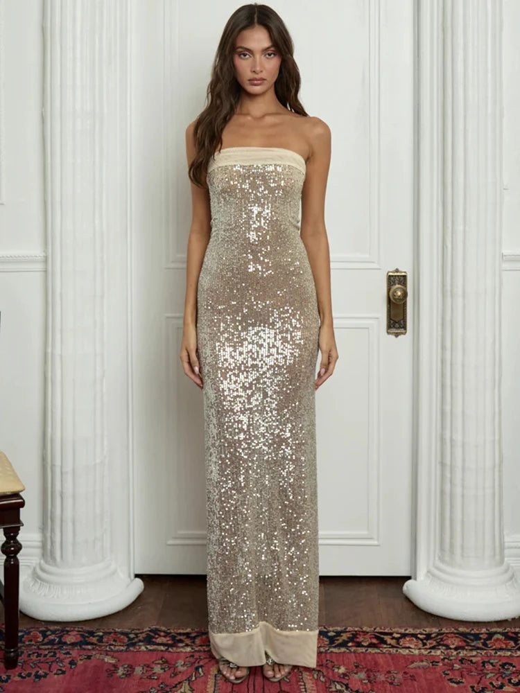 Elegant Dresses - Elegant Strapless Sequin Gown Sparkle Mermaid Tube Evening Dress