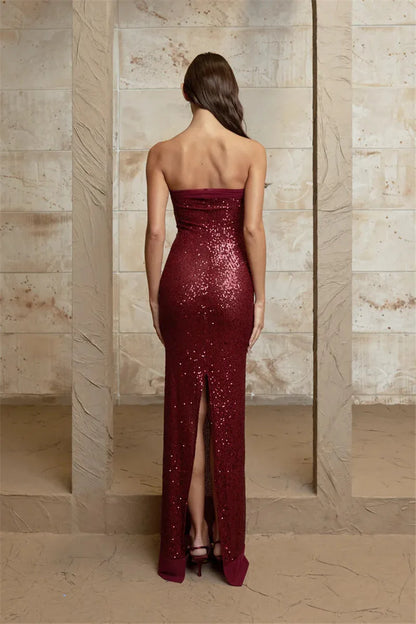 Elegant Dresses - Elegant Strapless Sequin Gown Sparkle Mermaid Tube Evening Dress