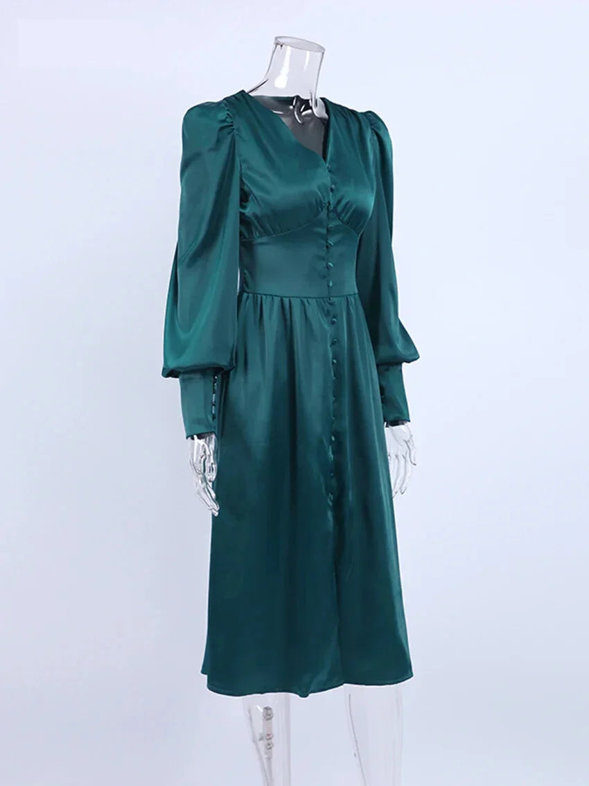 Elegant Dresses- Elegant Teal Mid-Length Dress for Evening Receptions- - Pekosa Women Fashion