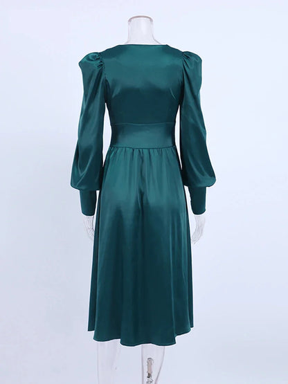 Elegant Dresses- Elegant Teal Mid-Length Dress for Evening Receptions- - Pekosa Women Fashion