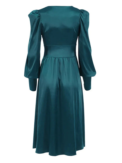 Elegant Dresses- Elegant Teal Mid-Length Dress for Evening Receptions- - Pekosa Women Fashion