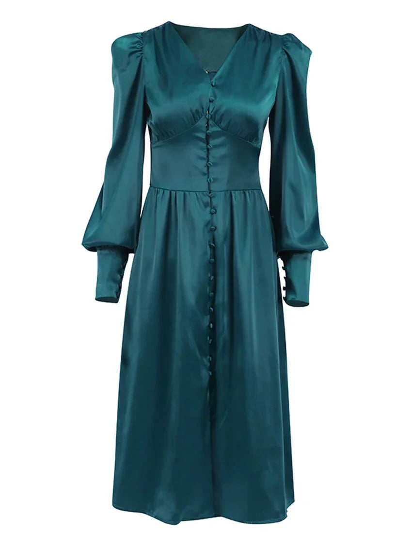 Elegant Dresses- Elegant Teal Mid-Length Dress for Evening Receptions- - Pekosa Women Fashion