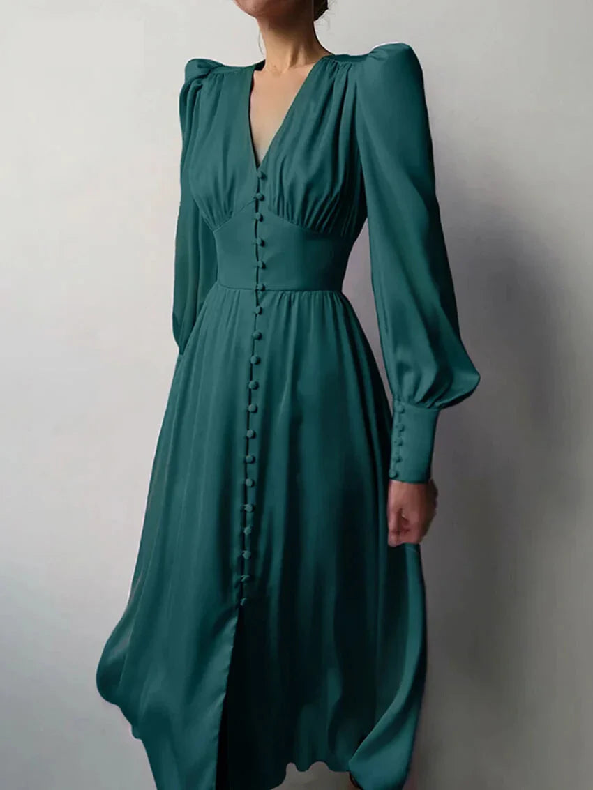 Elegant Dresses- Elegant Teal Mid-Length Dress for Evening Receptions- - Pekosa Women Fashion