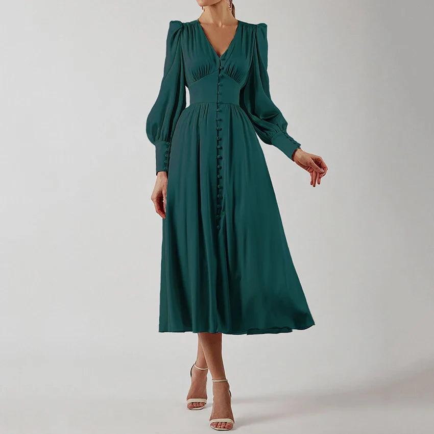 Elegant Dresses- Elegant Teal Mid-Length Dress for Evening Receptions- - Pekosa Women Fashion