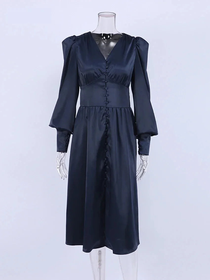 Elegant Dresses- Elegant Teal Mid-Length Dress for Evening Receptions- - Pekosa Women Fashion