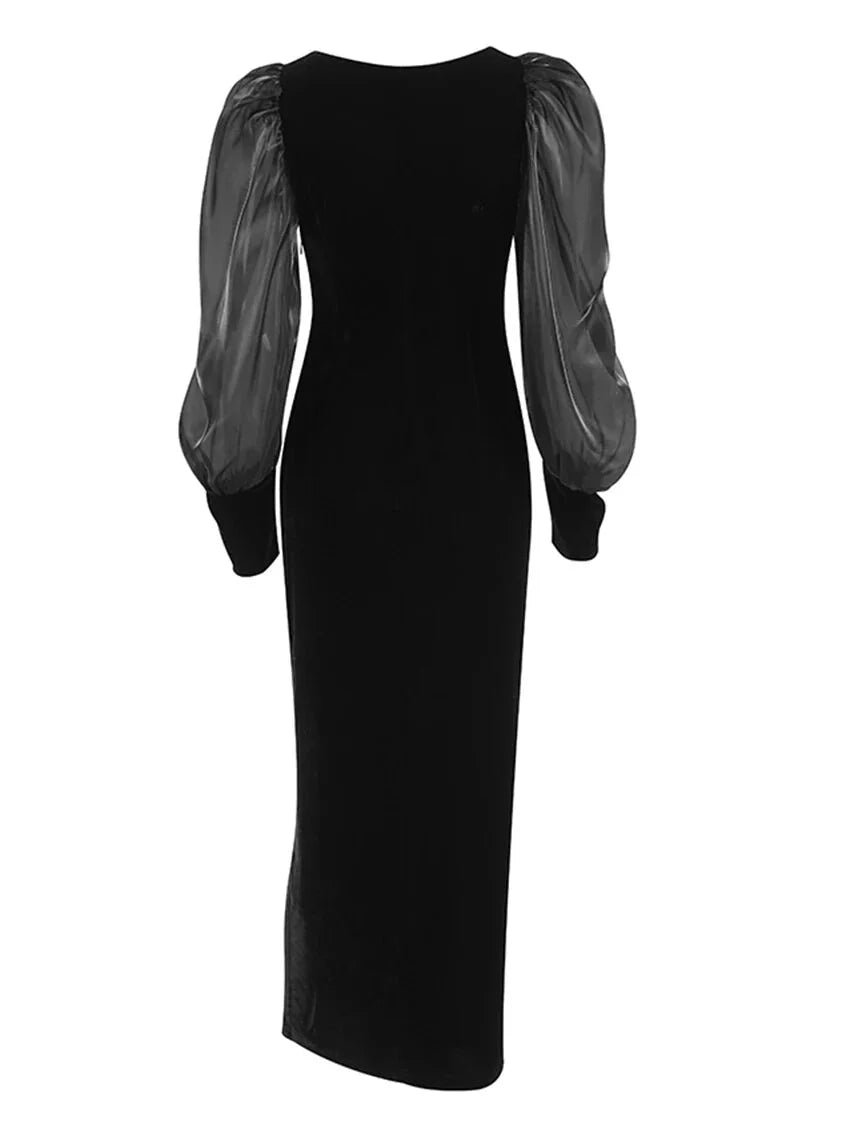 Elegant Dresses - Elegant Velvet Midi Dress for Gala and Cocktail Evenings