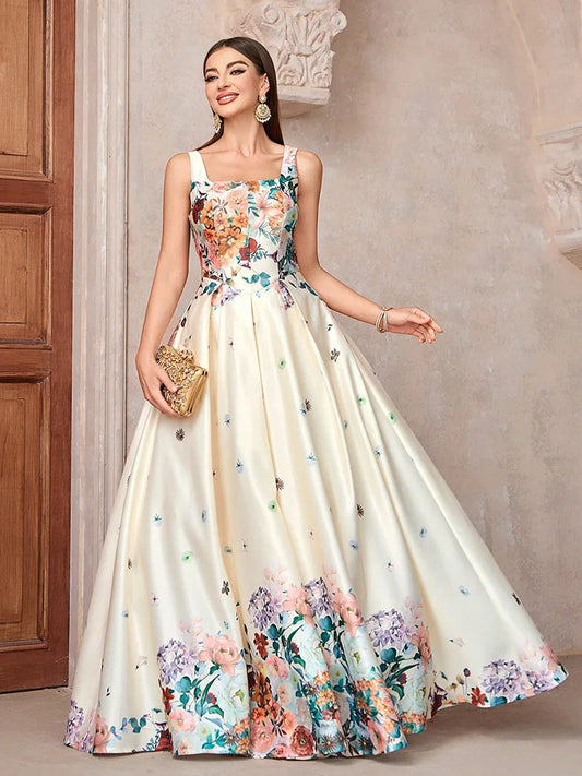 Elegant Dresses - Floral Elegant Evening Gown for Gala Events Prom Dress