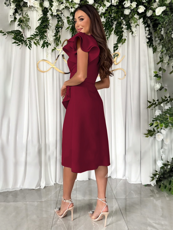 Elegant Dresses- Flounce Elegance A-Line Surplice V-Neck Cocktail Dress- - Chuzko Women Clothing