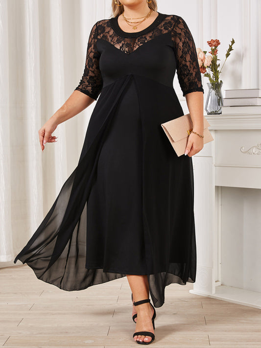 Elegant Dresses - Flowy Chiffon Midi Dress for Evening Celebrations