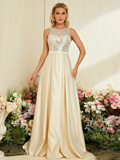 Elegant Dresses - Formal Ivory Dress for Opera Evenings Sequined Gown