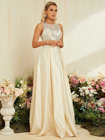 Elegant Dresses - Formal Ivory Dress for Opera Evenings Sequined Gown