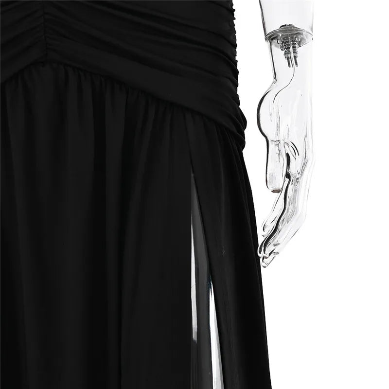 Elegant Dresses- Halter Gown Backless Plunge Slit Maxi Dress for Evening Elegance- - Pekosa Women Fashion