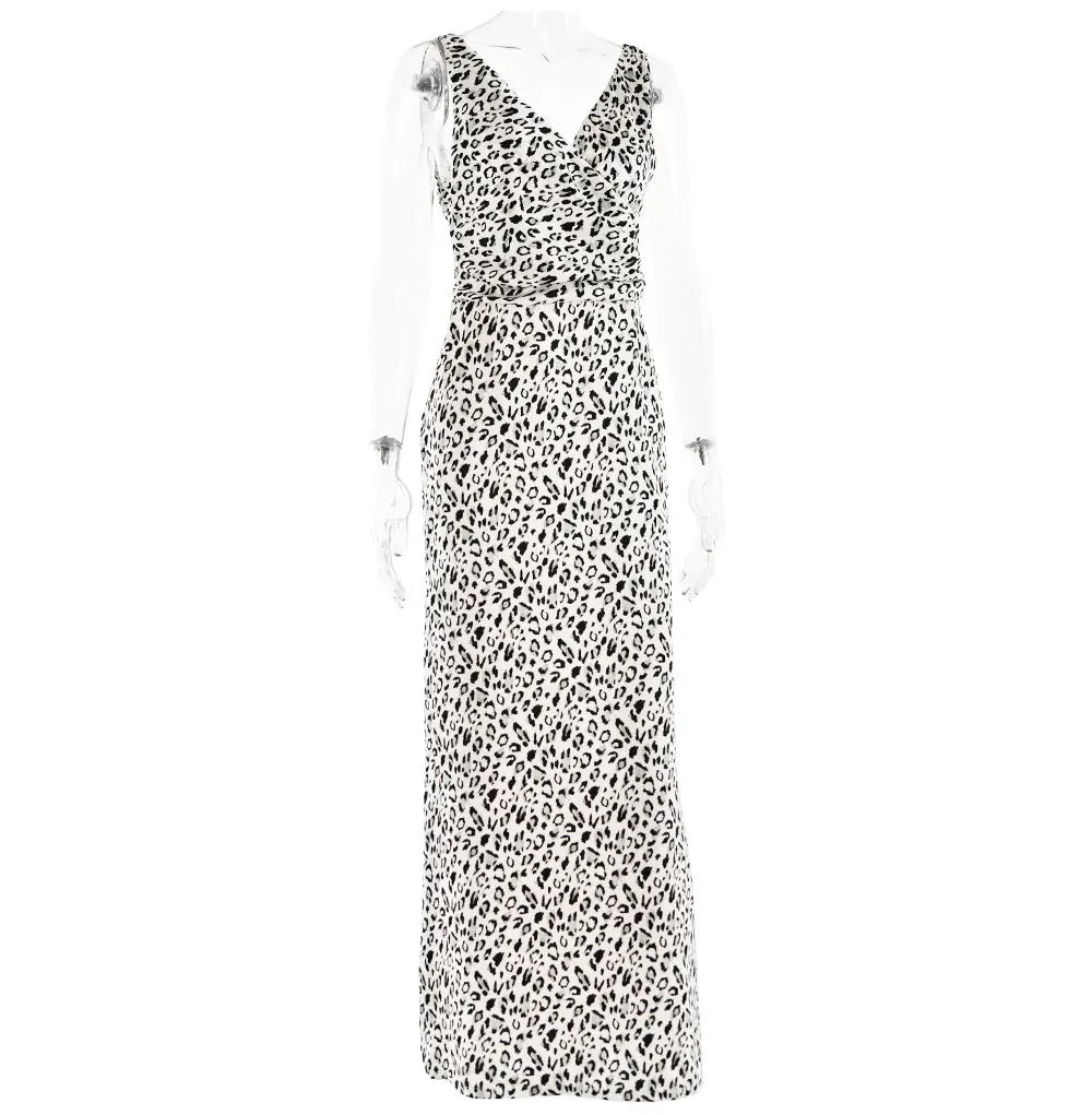 Elegant Dresses- Satin Women's Elegant Leopard Print Mermaid Maxi Dress- - Pekosa Women Fashion