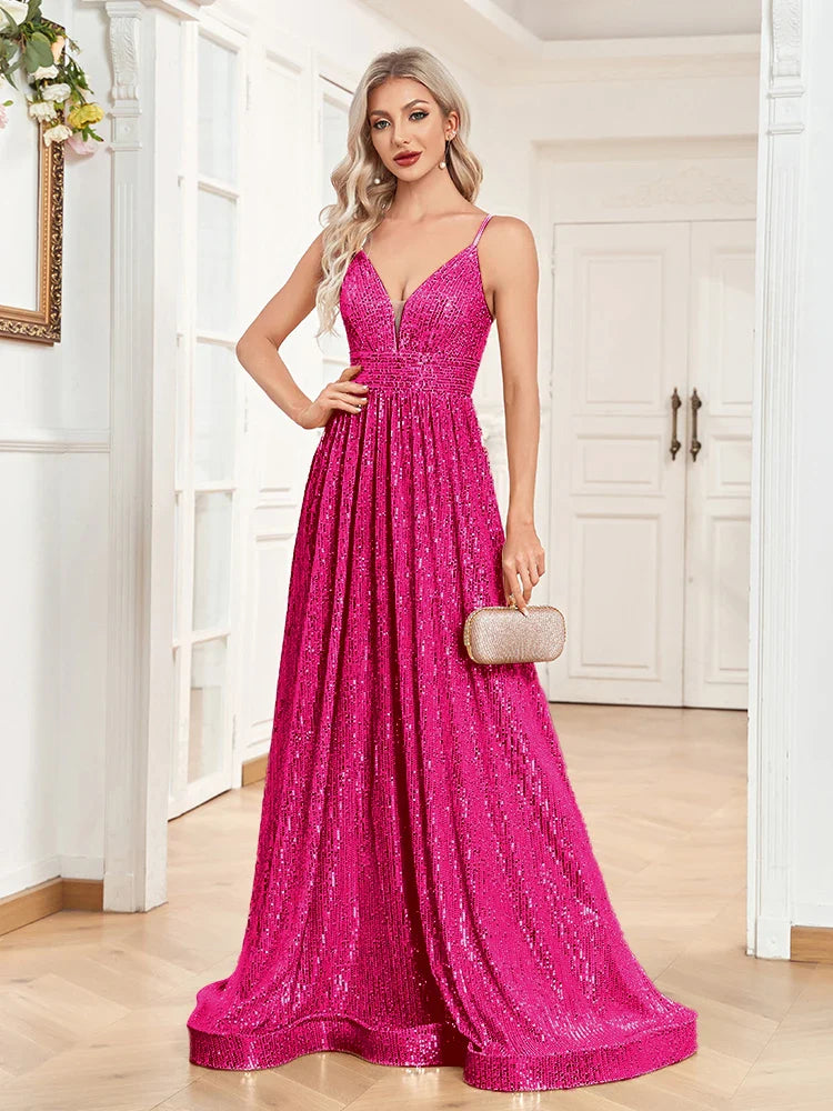 Elegant Dresses- Sequin Gown for High-End Events - Prom Dress- Fushia- Pekosa Women Fashion