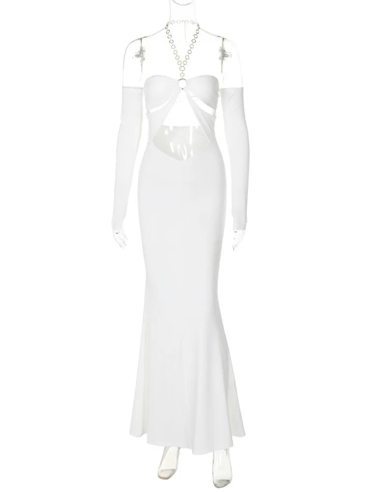 Elegant Dresses - Mermaid Gown with Cutouts - Halter Evening Dress