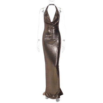 Elegant Dresses- Women's Metallic Mermaid Gown for Cocktail Events- - Pekosa Women Fashion