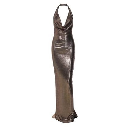 Elegant Dresses- Women's Metallic Mermaid Gown for Cocktail Events- - Pekosa Women Fashion