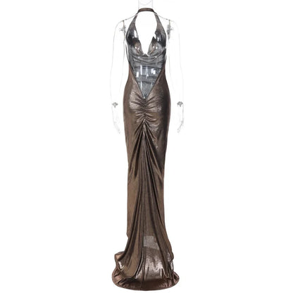 Elegant Dresses- Women's Metallic Mermaid Gown for Cocktail Events- - Pekosa Women Fashion