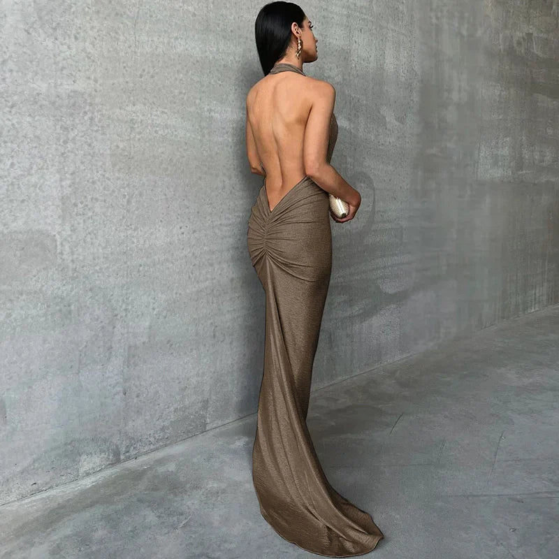 Elegant Dresses- Women's Metallic Mermaid Gown for Cocktail Events- - Pekosa Women Fashion