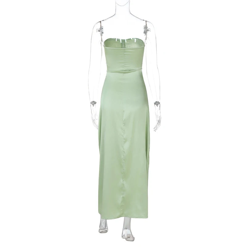 Elegant Dresses - Mint Satin Strapless Slit Dress