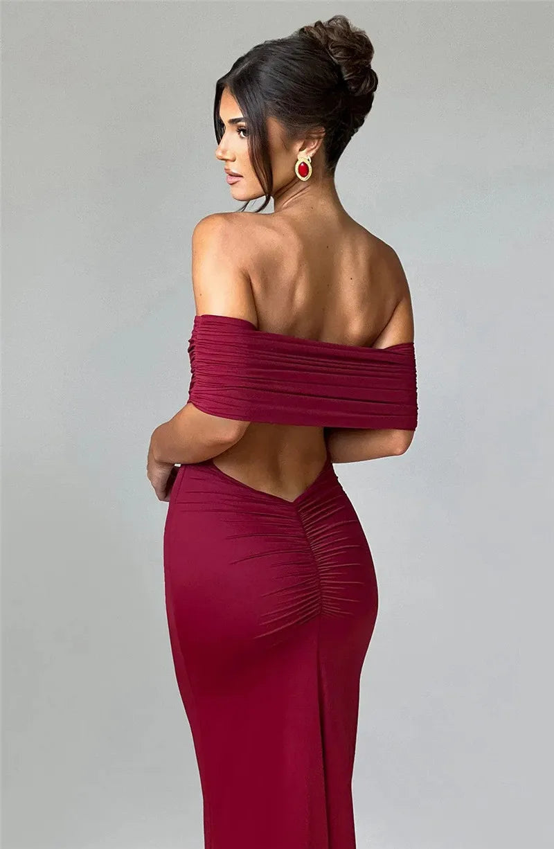 Elegant Dresses- Off-Shoulder Backless Gown - Mermaid Ruched Back Evening Dress- - Pekosa Women Fashion