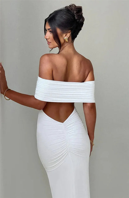 Elegant Dresses- Off-Shoulder Backless Gown - Mermaid Ruched Back Evening Dress- - Pekosa Women Fashion