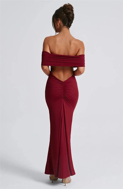 Elegant Dresses- Off-Shoulder Backless Gown - Mermaid Ruched Back Evening Dress- - Pekosa Women Fashion