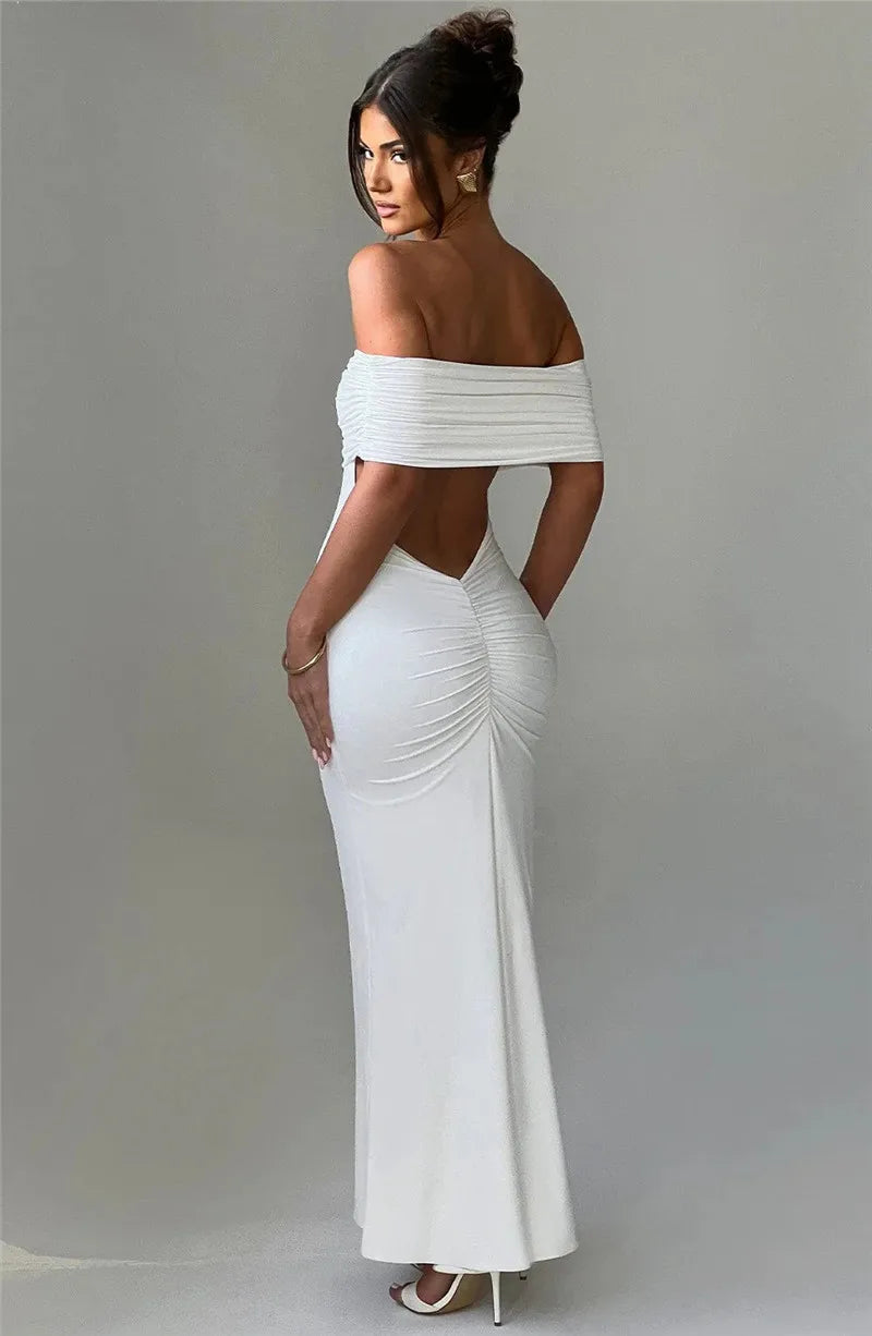 Elegant Dresses- Off-Shoulder Backless Gown - Mermaid Ruched Back Evening Dress- - Pekosa Women Fashion